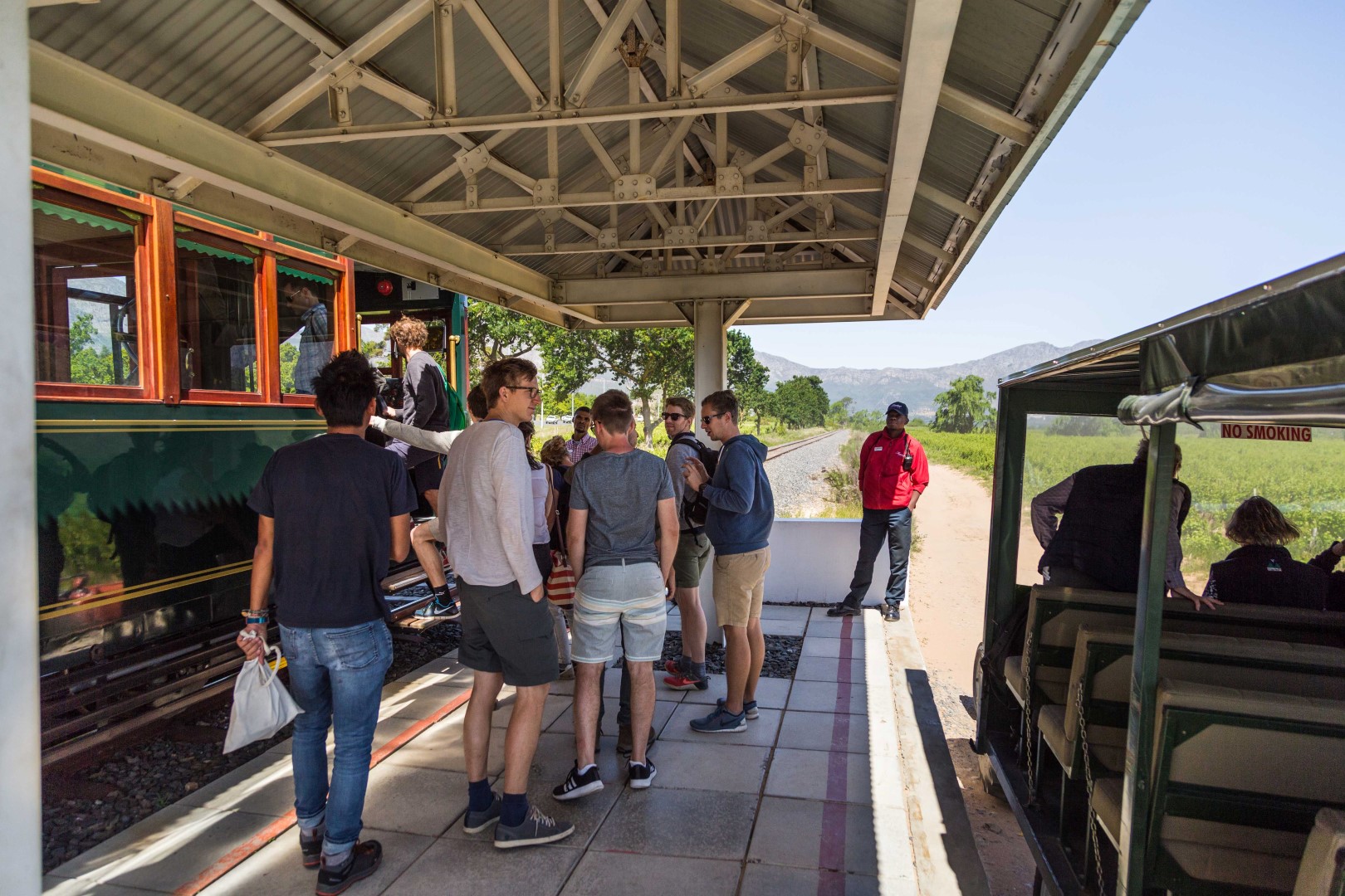 Passengers boarding the Franschhoek Wine Tram