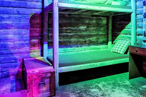 A double bed at the Escape Game - The Cabin Georgetown DC