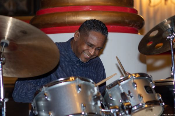 A man on the drums at the Harlem Gospel Series