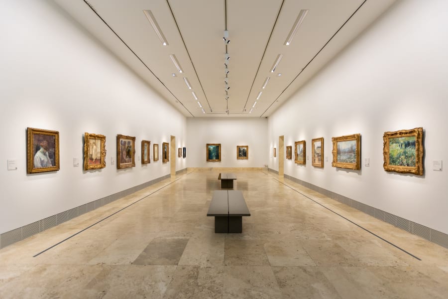 View of painting collection inside Thyssen Museum in Madrid