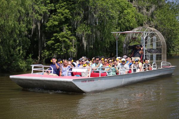 A group on the New Orleans Large Airboat Ride