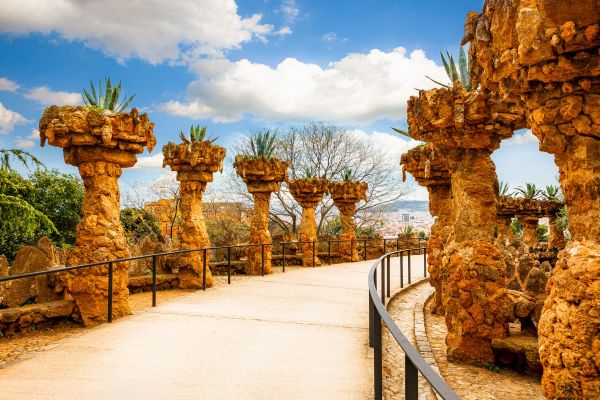 Stone sculptures and structures at Park Güell.