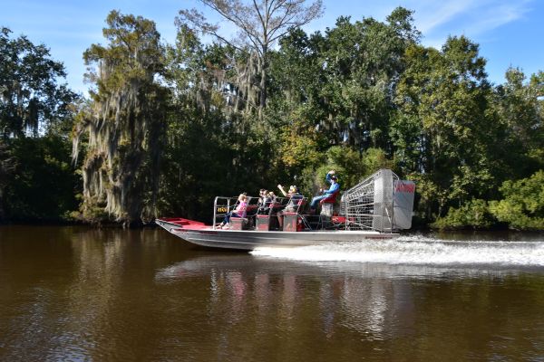 A group on the New Orleans Small Airboat Ride
