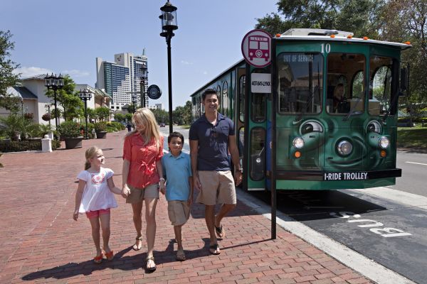Trolley with Family Walking
