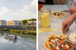 Rome Pizza and gelato cooking class with Tiber River hop-on hop-off tickets