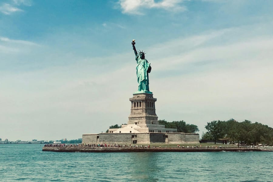 Landscape shot of Statue of Liberty monument