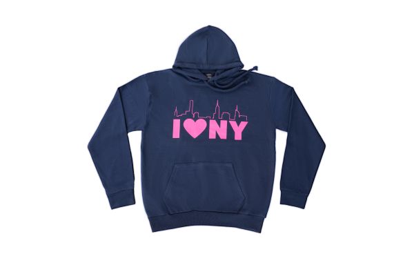 Blue Hoody with pink design