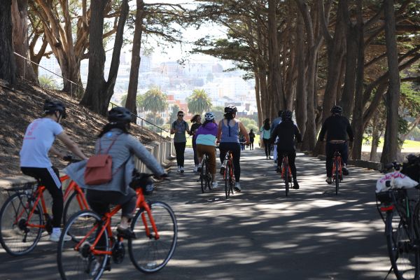 A group on the Golden Gate Park Highlights Bike Tour