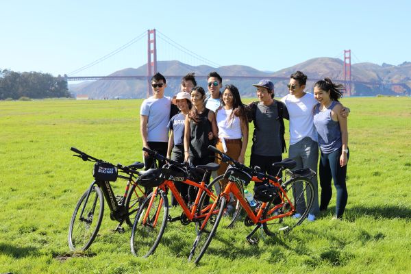 A group on the Golden Gate Bridge Bike 3 hr  Tour